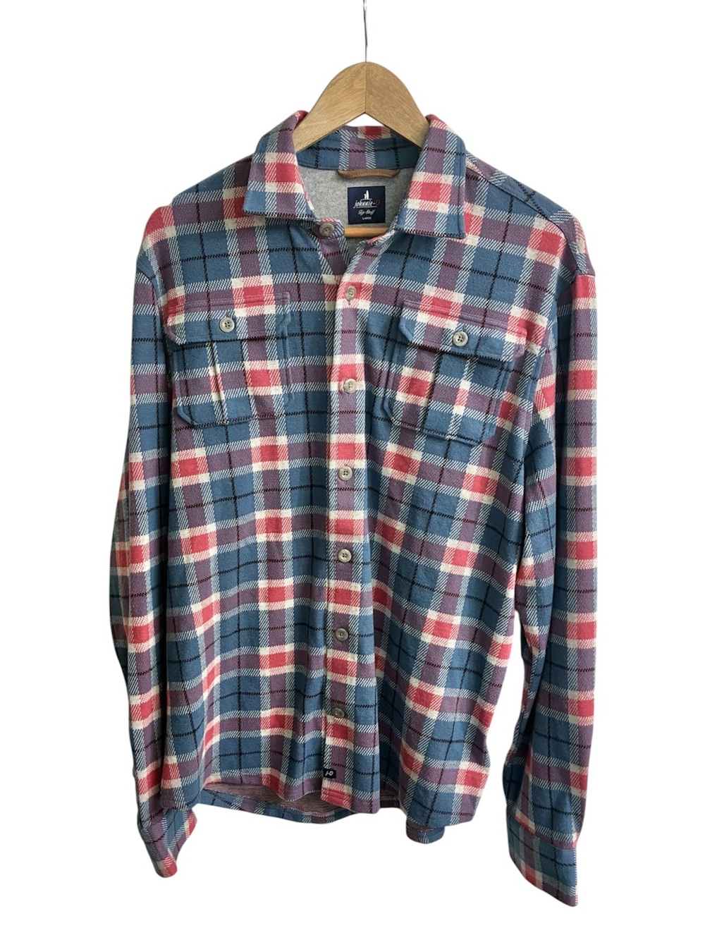 johnnie-O Kaden Stretch Knit Flannel Lodge Shirt Men’s Large Red Blue
